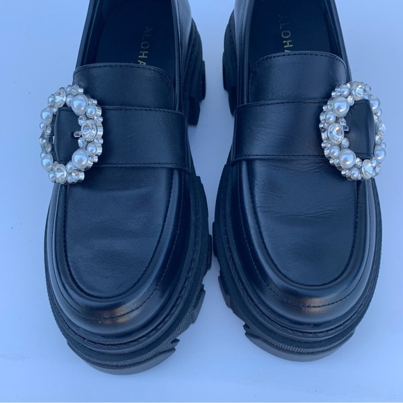 Alohas Black Trailblazer Crystal Clear White Silver Chunky Leather Loafers 37 - Picture 14 of 16